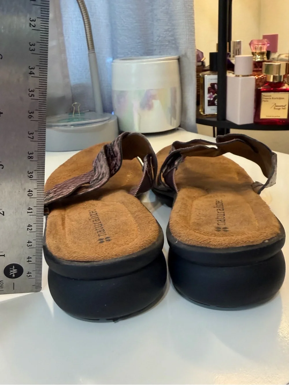 Naturalizer Braided Snake-Print Thong Sandals in Pink and Brown